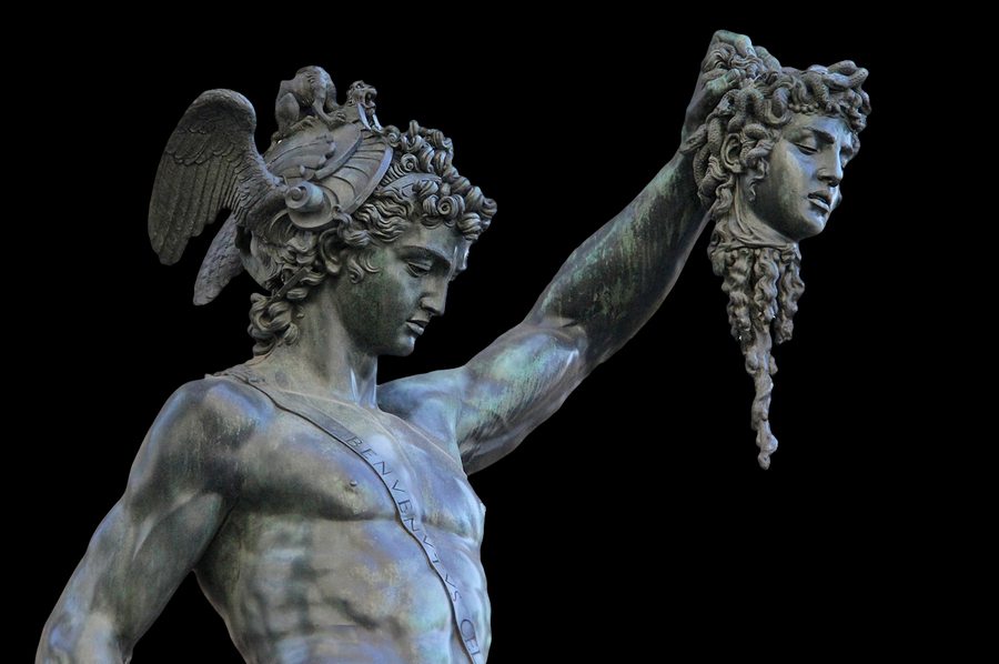 Perseus Holding The Head Of Medusa On Black Background,florence