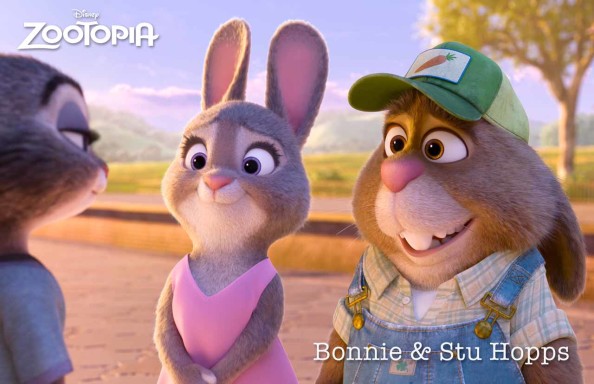 ZOOTOPIA – (Left) BONNIE HOPPS, mother of Judy—and her 275 brothers and sisters. Mrs. Hopps loves and supports her daughter, but is a hare nervous about Judy moving to Zootopia to become a big-city police officer. (Right) Judy's father, STU HOPPS, a carrot farmer from Bunnyburrow. Along with Mrs. Hopps, he is worried about Judy moving to Zootopia and the untrustworthy big-city mammals who live there—especially foxes. ©2015 Disney. All Rights Reserved.